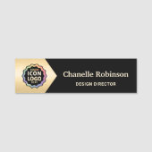 Color Logo Classic Black Gold Chevron Business ID 名札 (正面)