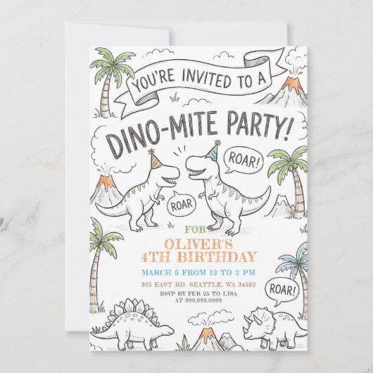 Color Me Dinosaur Birthday Party 招待状 (正面)