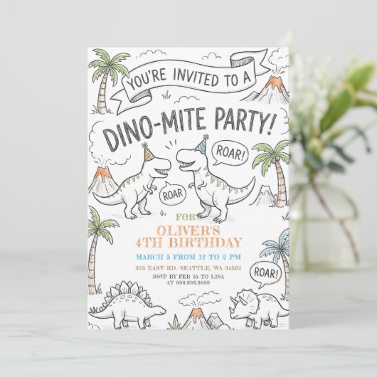 Color Me Dinosaur Birthday Party 招待状 (スタンド正面)
