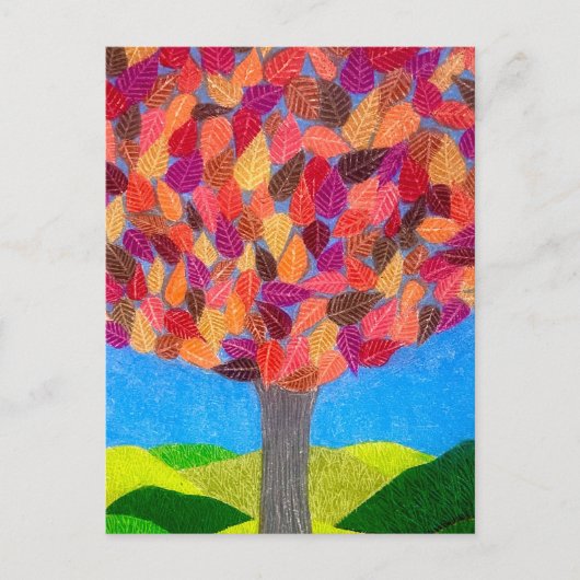 Color Pencil Tree with Leaves Drawing  ポストカード (正面)