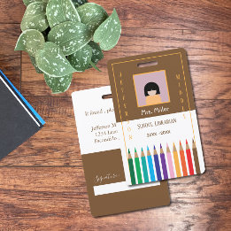 Color Pencils Doodle School Librarian IDバッジ バッジ