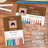 Color Pencils Doodle School Librarian IDバッジ バッジ