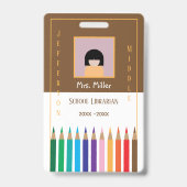 Color Pencils Doodle School Librarian IDバッジ バッジ (Front)