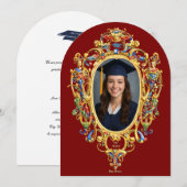 Color Rococo Cartouche Photo Template Graduation 招待状 (正面/裏面)