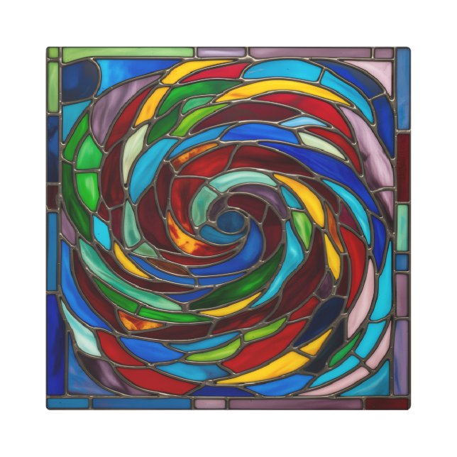 Color Spiral Mosaic — Stained Glass Metal Art メタルプリント (正面)
