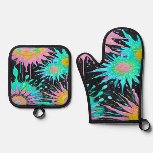 Color Splash Abstract Art 鍋つかみ&鍋敷きセット (正面)