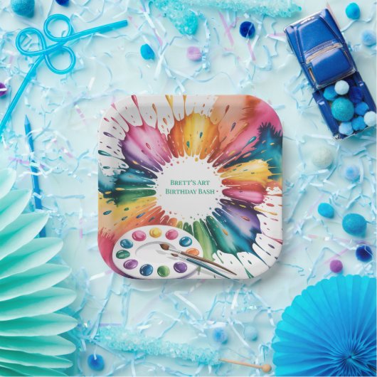 Color Splash Art Birthday Bash ペーパープレート (パーティー)