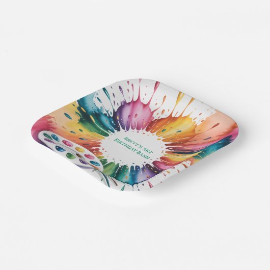 Color Splash Art Birthday Bash ペーパープレート (傾斜あり)