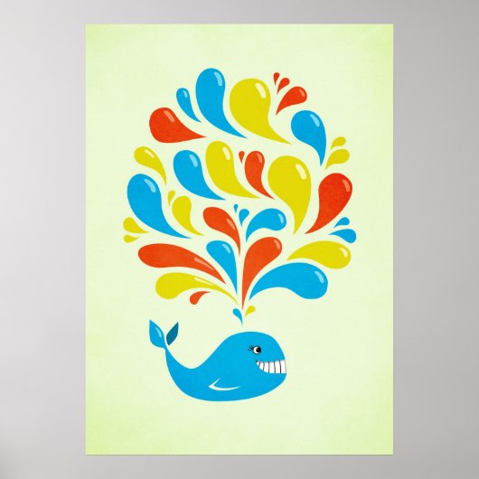 Color Splash Happy Cartoon Whale ポスター (正面)