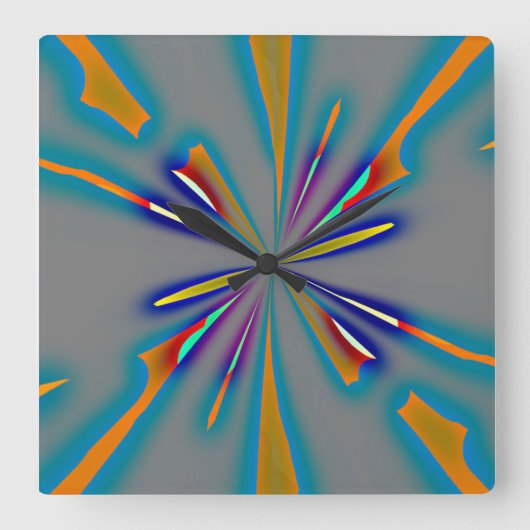 Color Starburst on Grey スクエア壁時計 (正面)