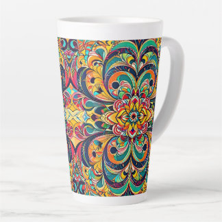Color Symphony Mandala – Bold Psychedelic Floral カフェラテマグ
