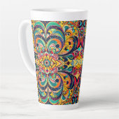 Color Symphony Mandala – Bold Psychedelic Floral カフェラテマグ (左アングル)