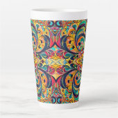 Color Symphony Mandala – Bold Psychedelic Floral カフェラテマグ (正面)