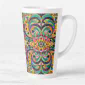 Color Symphony Mandala – Bold Psychedelic Floral カフェラテマグ (右)