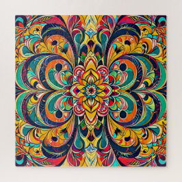 Color Symphony Mandala – Bold Psychedelic Floral ジグソーパズル