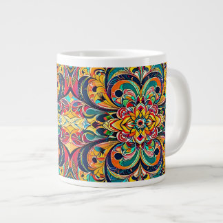 Color Symphony Mandala – Bold Psychedelic Floral ジャンボコーヒーマグカップ