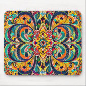 Color Symphony Mandala – Bold Psychedelic Floral マウスパッド (正面)