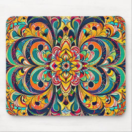 Color Symphony Mandala – Bold Psychedelic Floral マウスパッド
