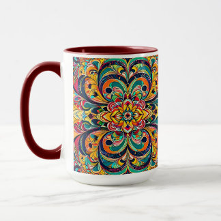 Color Symphony Mandala – Bold Psychedelic Floral マグカップ