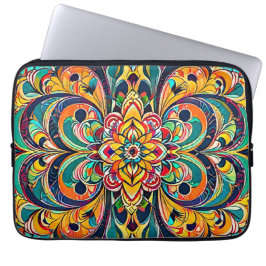 Color Symphony Mandala – Bold Psychedelic Floral ラップトップスリーブ
