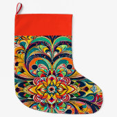 Color Symphony Mandala – Bold Psychedelic Floral ラージクリスマスストッキング (正面)