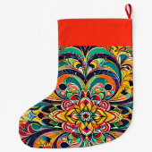 Color Symphony Mandala – Bold Psychedelic Floral ラージクリスマスストッキング (裏面)