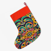 Color Symphony Mandala – Bold Psychedelic Floral ラージクリスマスストッキング (裏面 (吊り時))