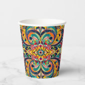 Color Symphony Mandala – Bold Psychedelic Floral 紙コップ (正面)