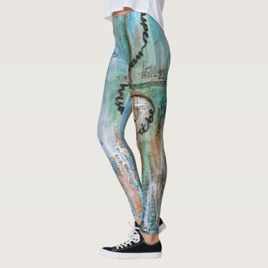 color turquesa con notas musicales レギンス (左)