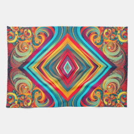 Color Wave Fusion – Modern Abstract Swirl Art キッチンタオル