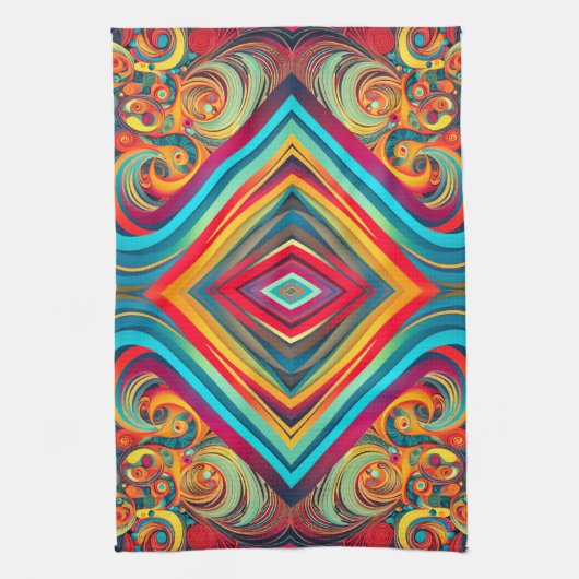 Color Wave Fusion – Modern Abstract Swirl Art キッチンタオル (縦)