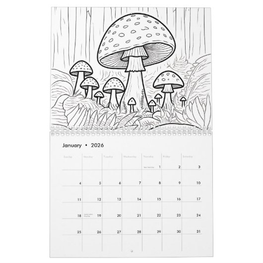 Color your own  カレンダー (1月 2026)