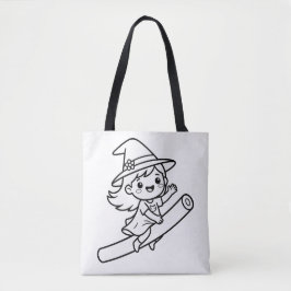 Color Your Own Kawaii Witch Broomstick Summer トートバッグ