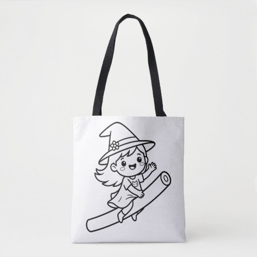Color Your Own Kawaii Witch Broomstick Summer トートバッグ (正面)