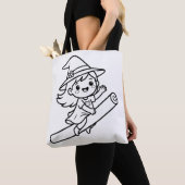 Color Your Own Kawaii Witch Broomstick Summer トートバッグ (クローズアップ)