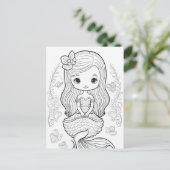 Color Your Own Mermaid Black Lineスケッチ ポストカード (スタンド正面)