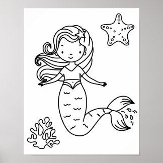 Color Your Own Mermaid Under the Sea 11x14 ポスター