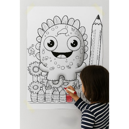 Color Yourself Cartoon Monster Kids Wall Poster ポスター