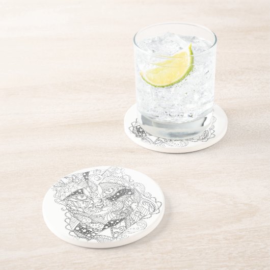 Colorable猫の抽象美術の大人の着色 コースター (側面)