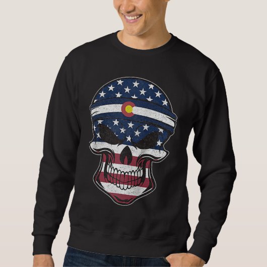 Colorado American Flag Skull  State Flag Colorado  スウェットシャツ (正面)