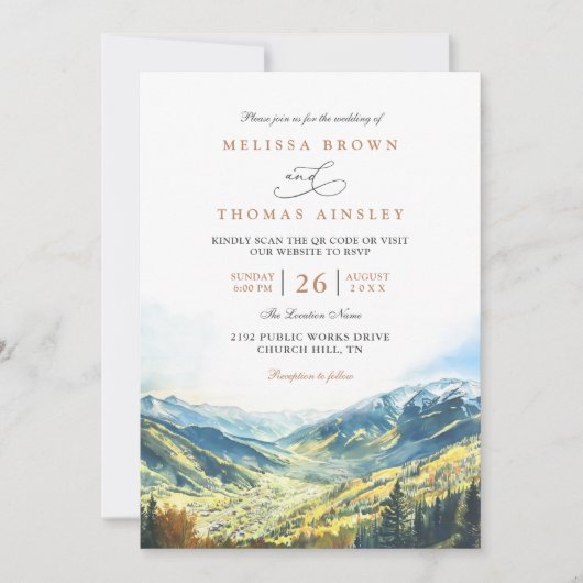 Colorado Mountain Destination QR Code Wedding 招待状 (正面)
