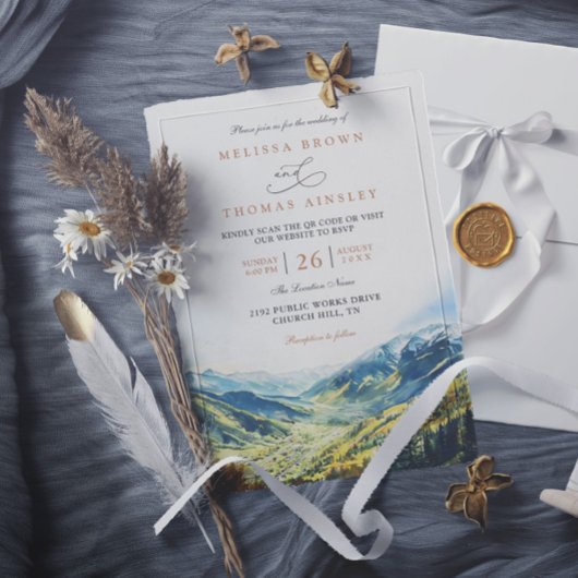 Colorado Mountain Destination QR Code Wedding 招待状