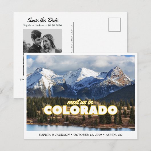 Colorado Mountain Wedding Save the Date Postcard ポストカード (正面/裏面)