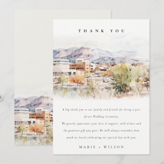 Colorado Springs, Colorado Watercolor Wedding サンキューカード (正面/裏面)