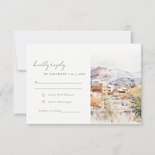 Colorado Springs, Colorado Watercolor Wedding 出欠カード (正面)