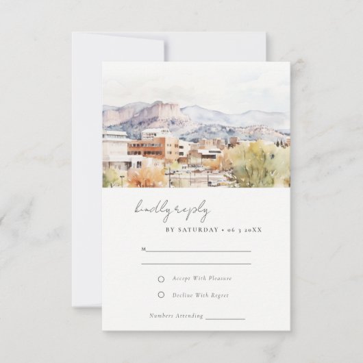 Colorado Springs, Colorado Watercolor Wedding 出欠カード (正面)