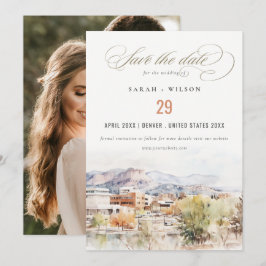 Colorado Springs Colorado Watercolor Wedding Photo セーブザデート