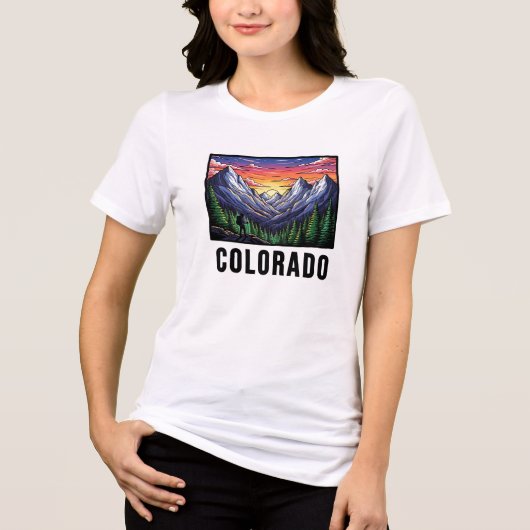 Colorado State Tattoo Style Rocky Mountains Sunset トライブレンドＴシャツ (正面)
