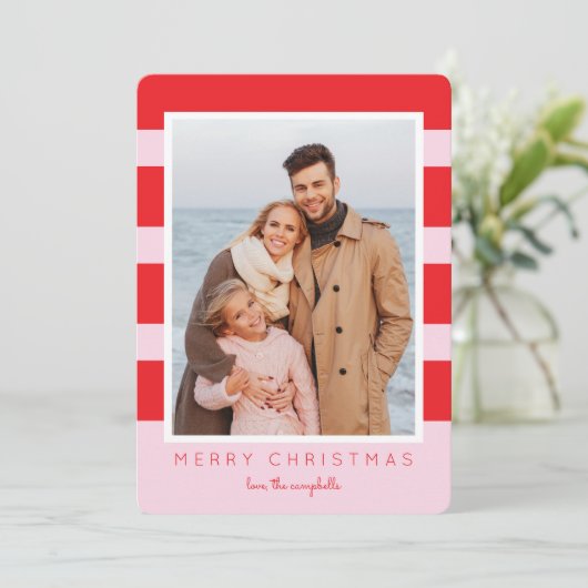 Colorblockのストライプクリスマスフォトカード シーズンカード (スタンド正面)