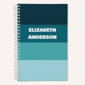 Colorblockティール（緑がかった色）水平ストライプ ノートブック (正面)
